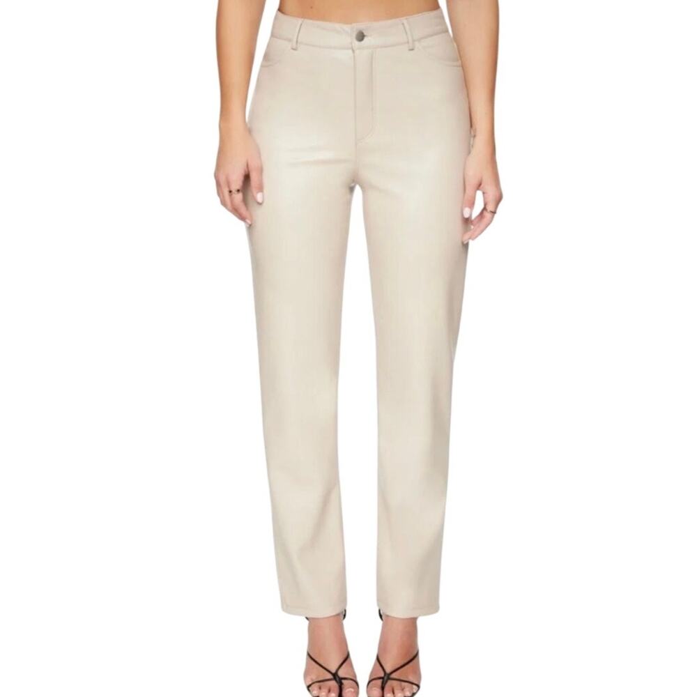 Dynamite Gisele Straight Leg Faux Leather Pants Natural Beige 8